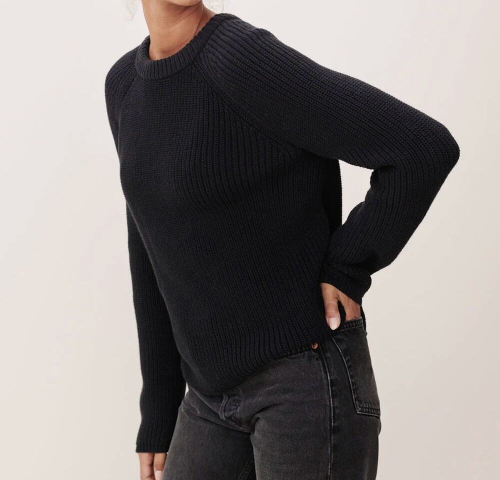 Jenni Kayne Cotton Fisherman Crewneck Sweater Black Medium